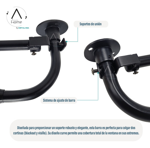 Set Extensible Doble Curvo De 210 A 300 Cm Y 22/25 Mm Negro