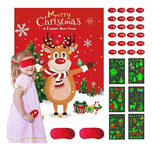 Pin The Nose On The Reindeer - Juego Reutilizable Fiest...