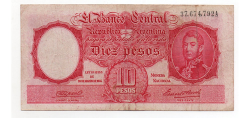 Billete Argentina 10 Pesos Moneda Nacional Bottero 1930a