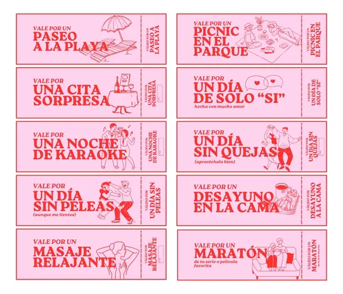 Cuponera 20 Vales Personalizados - San Valentín Aniversario