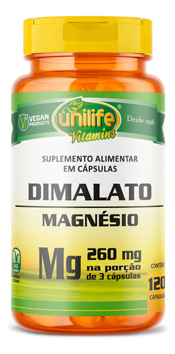 Magnésio Dimalato Unilife 120 Cápsulas Sabor Sem sabor