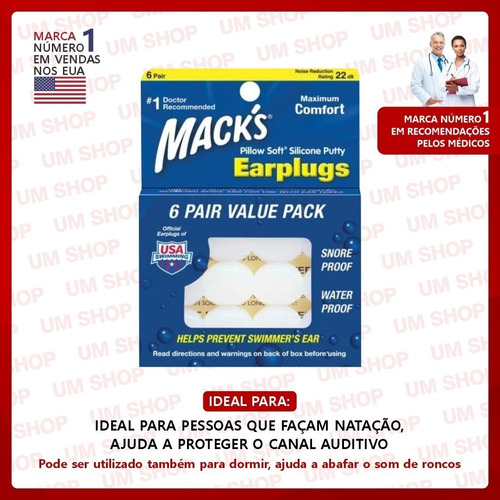Protetor Auricular Silicone Macks Pillow Soft 6 Pares Kit 2