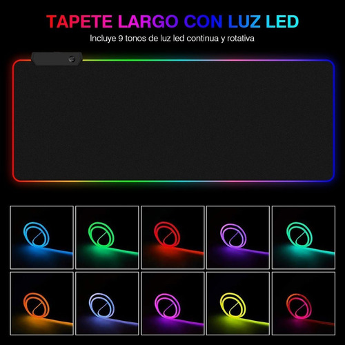 D Alfombrilla De Ratón Gamer Rgb Luz Led Lonk 80x30cm .