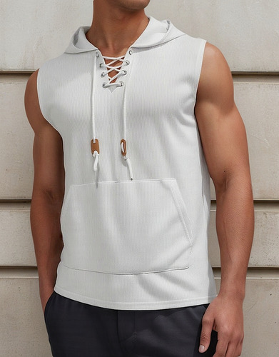Sudadera Con Capucha Sin Mangas De Borde Abierto Hombre