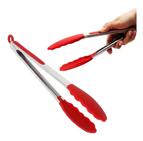 Pegador Silicone Inox 35 Cm Vermelho Carne Salada Massa