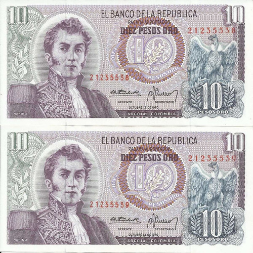 Colombia Dúo  10 Pesos Oro 12 Octubre 1970