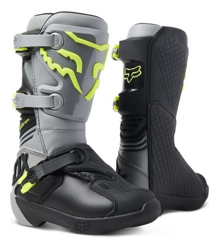 Botas Comp Talle Niño Gris Fluor Motocross Moto Enduro Fox 