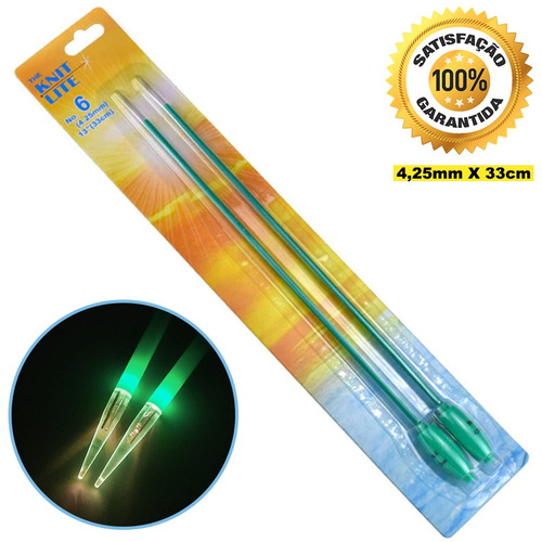 02 Agulhas Tricô Led Luz Na Ponta Nº6 4,25mm 33cm Iluminação