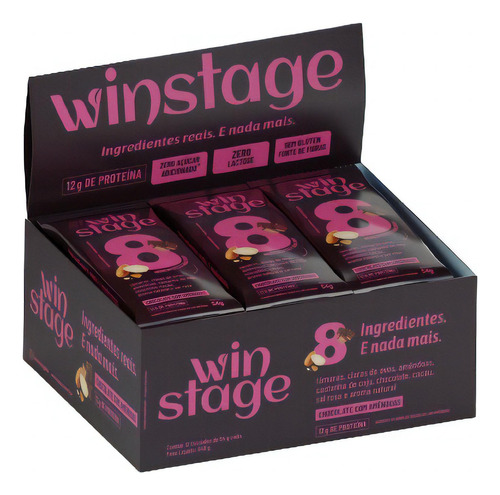 Barra De Proteína Chocolate E Amêndoas Winstage 12 Unidades