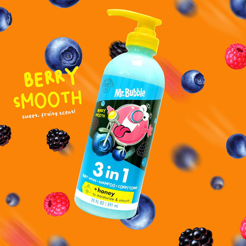 Sr. Bubble Berry Smooth 3 Em 1 Sabonete Líquido, Shampoo E C