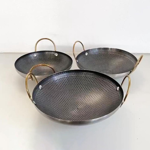 Panela Wok De Aço Inoxidável Texturizado Favo 8 Polegadas