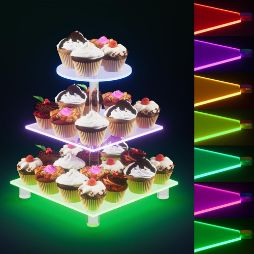 Soporte Led Recargable 3 Niveles Para Cupcakes Eventos Fes