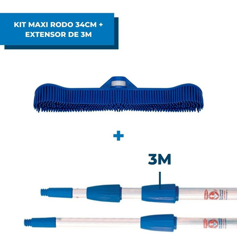 Kit Maxi Rodo 2 Em 1 Silicone 34cm E Extensão Telescópica 3m