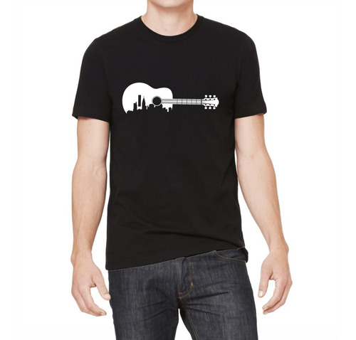 Imagen 2 de 6 de Remera Negra Guitarra Música Hombre Mujer Niños Algodón