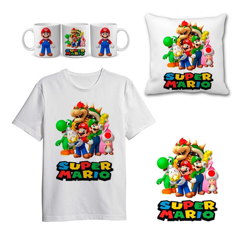 Remera Super Mario Bros + Taza Y Almohadon 30x30