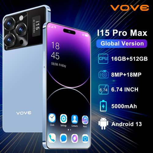 2025 Ultimas Ofertas Celulares Dual Sim Genérica I15 Pro Max 512gb/16gb Ram Soporta 5g Wifi Android 13 Smartphone Desbloquea Batería De Larga Duración Azul