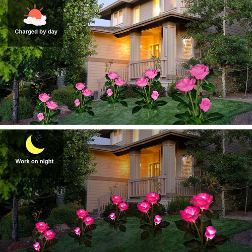 2pcs Luces Solares Jardín Luces Solares Flores Al Aire Libre