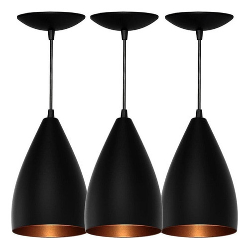 3 Lustre Pendentes Bala (preto Textura / Bronze) Cor Alumínio Bivolt