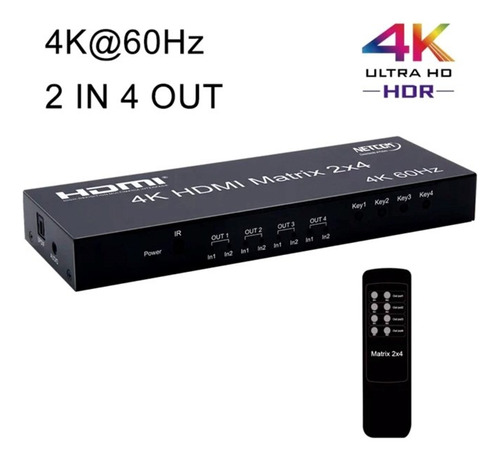 Matrix Hdmi V2.0 De 2 Entradas Y 4 Salidas Netcom