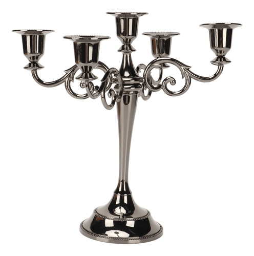 Candelabro De Metal De 5 Brazos, Negro, Elegante, Resistente