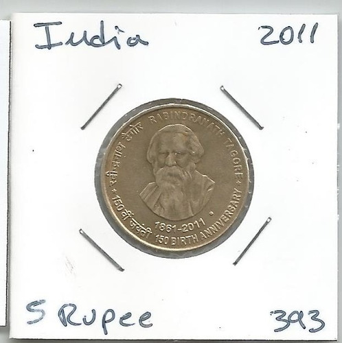 M262 India Moneda 5 Rupias 2011 Km# 393 S/c Rabindranath Tag
