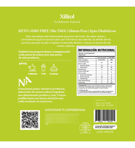 Xilitol Sin Azúcar Endulzante Natural Apto Diabético 150gr