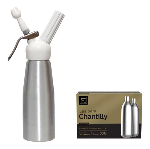 Garrafa Para Chantilly Prata 500ml + 10 Ampolas - Fpro