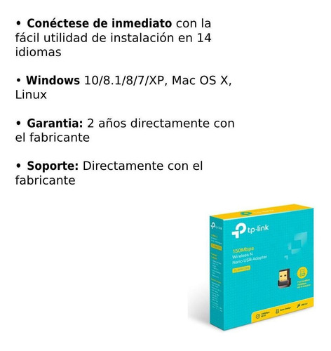 Imagen 7 de 9 de Extensor De Red Adaptador Wifi Nano Usb Tl-wn725n Tp-link