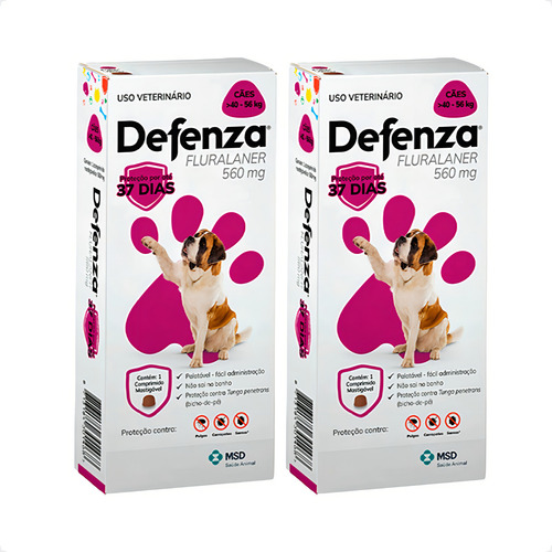 2 Defenza 560mg Msd Proteção Cães 40 A 56kg - 1 Comprimido