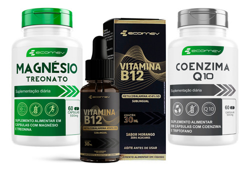 Coenzima Q10 + Magnesio Treonato + B12 Metilcobalamina Gotas Sublingual - Ecomev