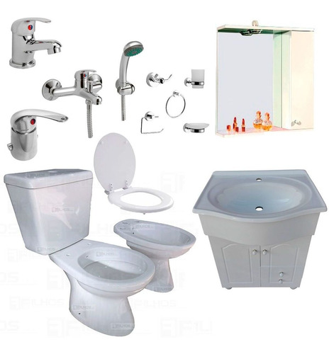 Juego De Baño Completo Griferia Inodoro Vanitory C73 Eg