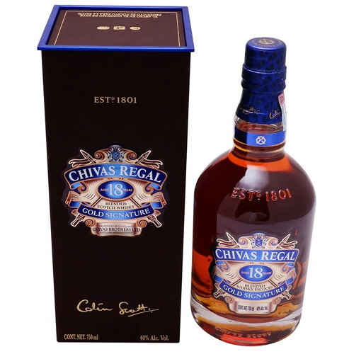 Imagen 2 de 2 de Botella De Whisky Scotch Chivas Regal 18 Años Escocia 750ml