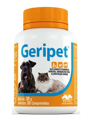 Suplemento Geripet Para Cães E Gatos Idosos - 30 Comprimidos
