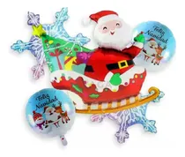 Comprar Set Kit Globos Navidad Trineo Santa Claus Copos Nieve 5 Pzs