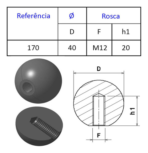 Bola Esfera De Baquelite 40mm - Rosca M 12 Com 10 Peças