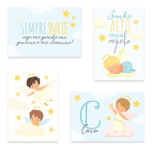 Placas Decorativas Nome Anjo Da Guarda Menino 30x40cm Kit4un