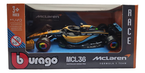 Cochecito en miniatura coleccionable Formula 1 Racing, 1/43 Burago, color amarillo, Mclaren 38063
