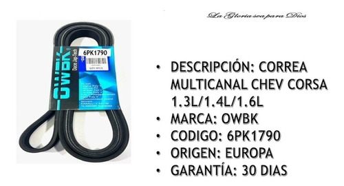 Correa Unica Chev Corsa 1.3l/1.4l/1.6l (6pk1790)
