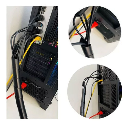 Organizador Esconde Fios Cabos Espiral 10mm 2mts 1/2 Cor Preto