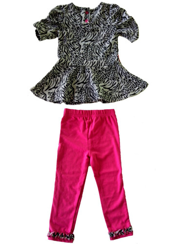 Conjunto Little Lass Rosa Cinza 12m