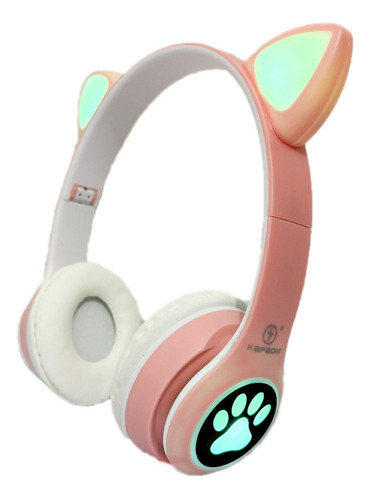Headset Fone De Ouvido Bluetooth Led Orelha Gato Headphone Cor Rosa Cor Da Luz Colorido