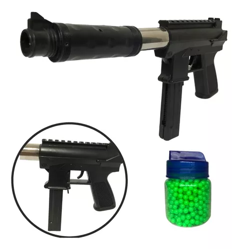 Kit Arminha de brinquedo Prata e Preta +1000 Bolinhas / Pistola de Brinquedo  Caveira / de Plástico / Airsoft /