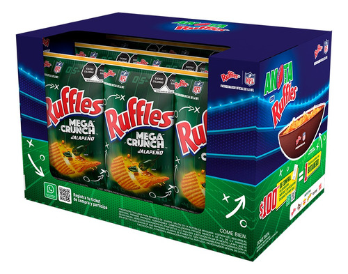 Pack X10 Papas Fritas Mega Crunch Jalapeño NFL 184g Ruffles