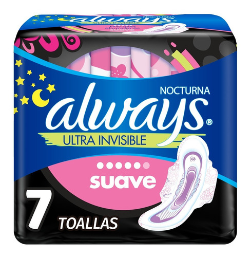 Toallas Femeninas Always Suave Ultrafina Noche Larga 7 Pz