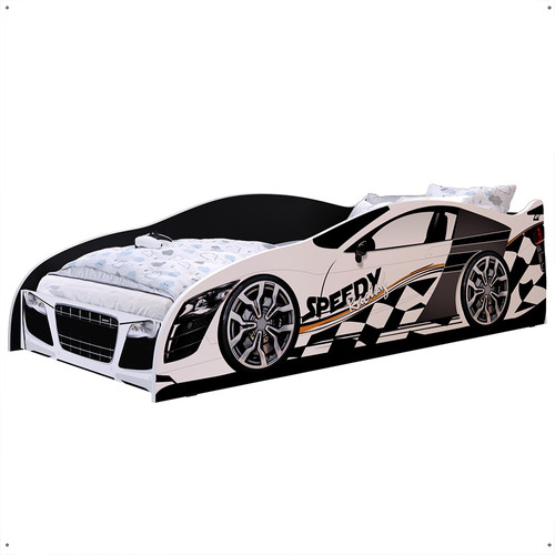 Mini Cama Carro Racing New Com Colchão - Branco - Rpm Móveis