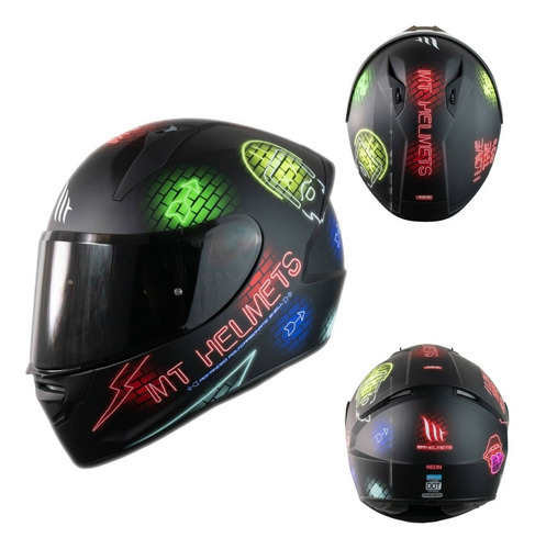 Casco Para Moto Mt Helmets Stinger Ff105b Neon A1 Negro Tamaño del casco XL(61-62 cm)
