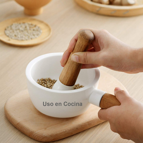 Mortero Para Cocina Porcelana 50mm Con Pilon Blanco