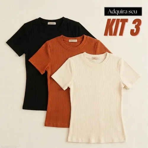 Kit 3 Blusas Ribana Canelada Básica Feminina Casual Premium