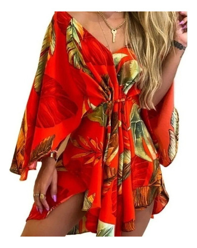 Minivestido De Playa Floral Irregular Hawaiano For Mujer