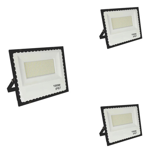 Kit3 Refletor Led 100w Smd Prova D´água Mini Holofote 6500k Cor da carcaça Preto Cor da luz Branco-frio 110V/220V